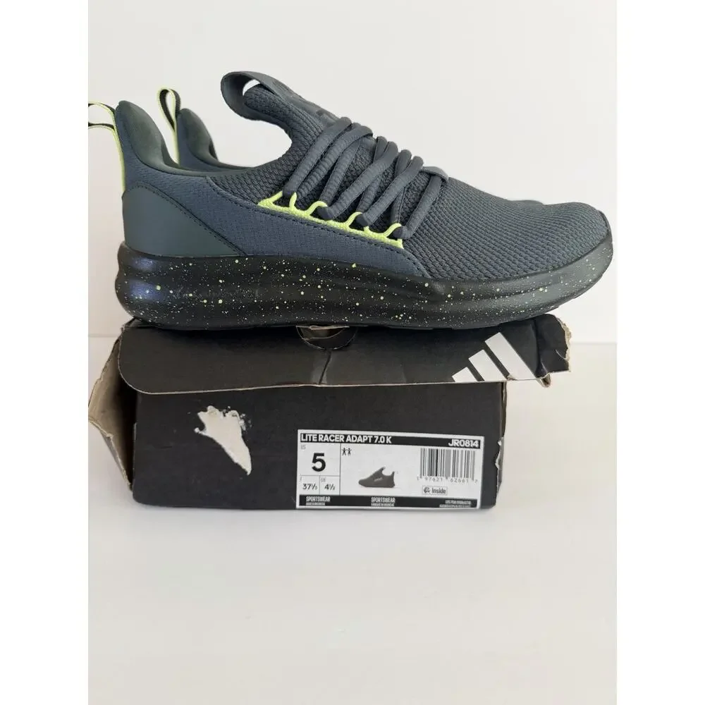 adidas Lite Racer Adapt 7.0 Kids Sneakers Gray/Black/Green US 5/ 6.5W